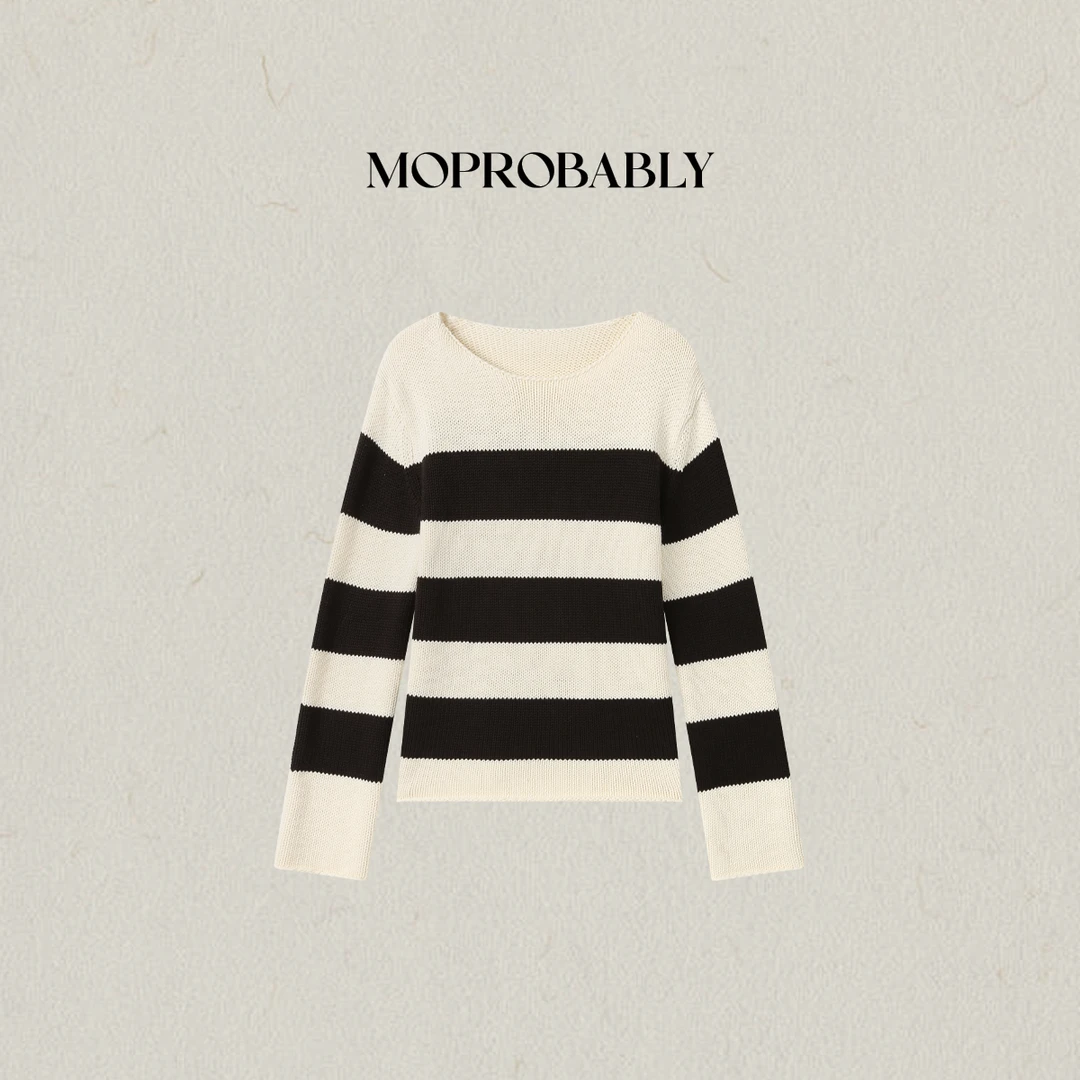 Moprobably李予诺「风条」"100%棉"时尚粗条纹针织套头毛衫L5376070