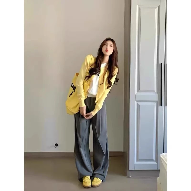 【现货】春秋软糯亲肤韩版宽松慵懒风时髦百搭打底针织开衫上衣