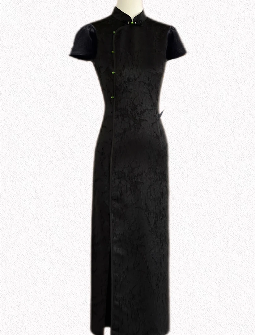 新款显瘦旗袍新中式时尚单旗袍夏季少女中长裙黑色修身中国风