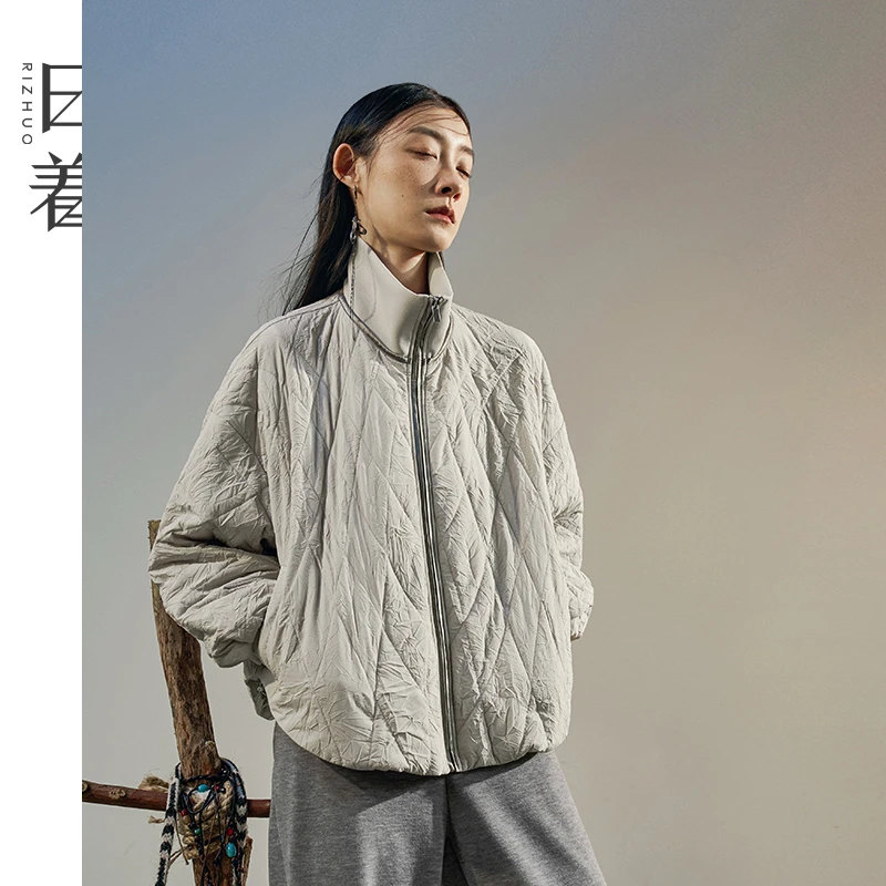日着侠一匹风短款棉服2025秋季新款立领菱格轻便外套女RD8229E2
