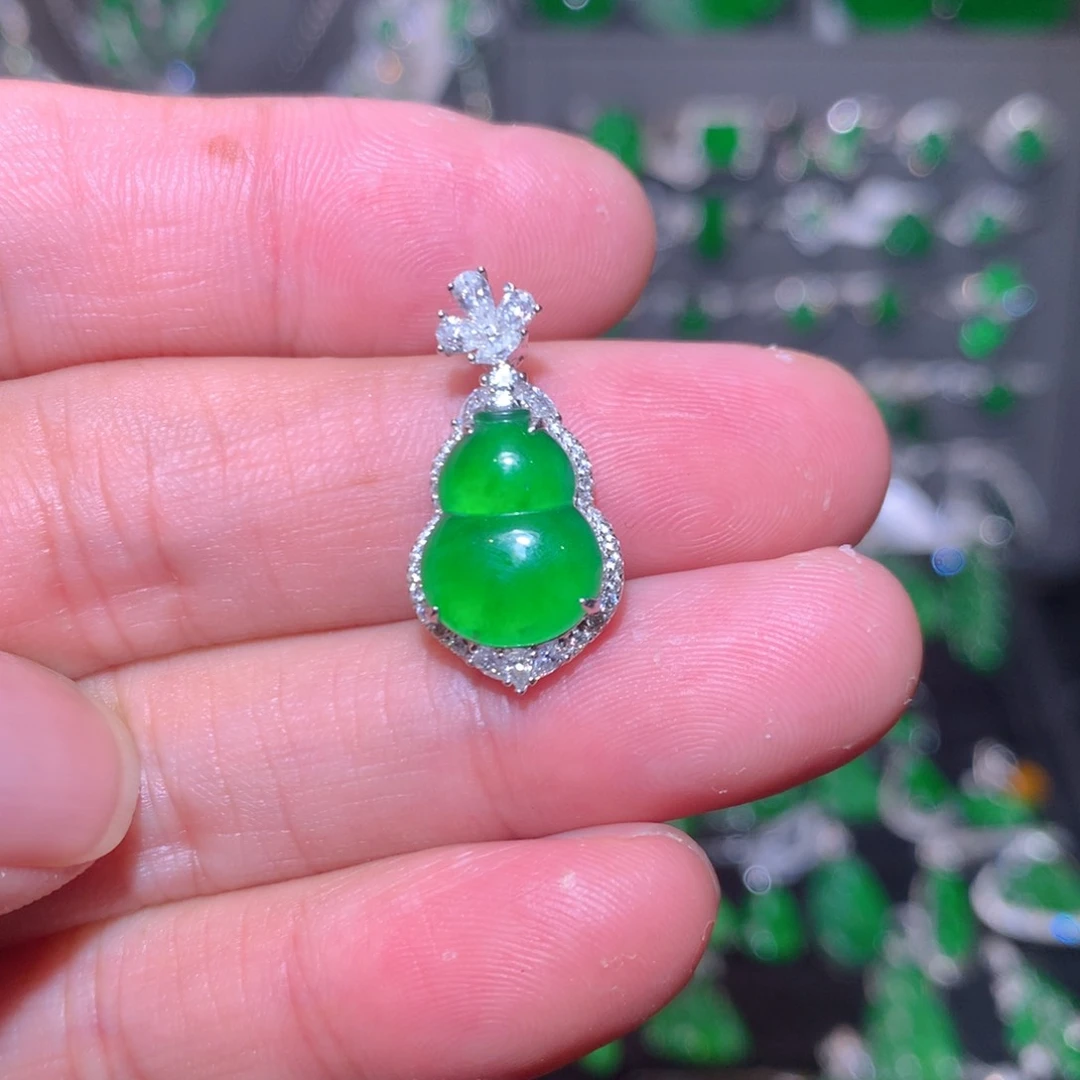 翡翠18K金镶嵌吊坠(不含链)天然翡翠
