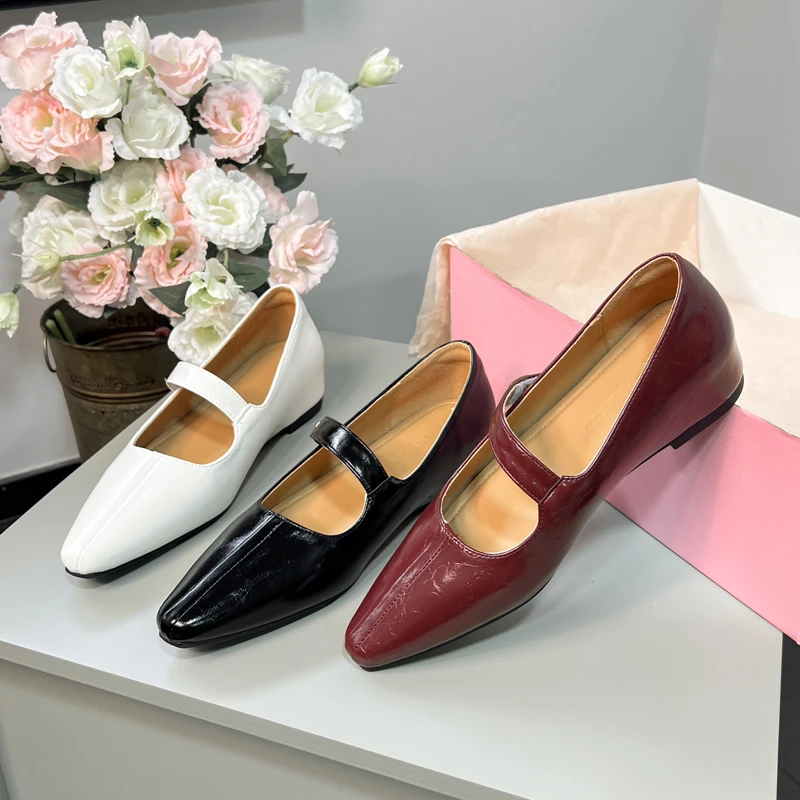 小个子内增高乐福鞋一字玛丽珍单鞋女2025新款百搭尖头休闲平底鞋