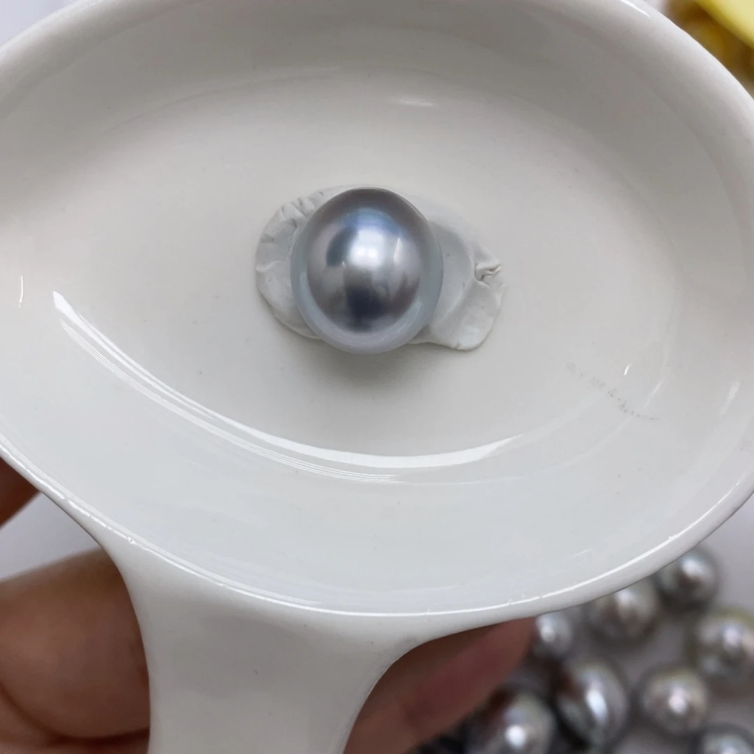 裸珠海水珍珠铂金灰单珠12+
