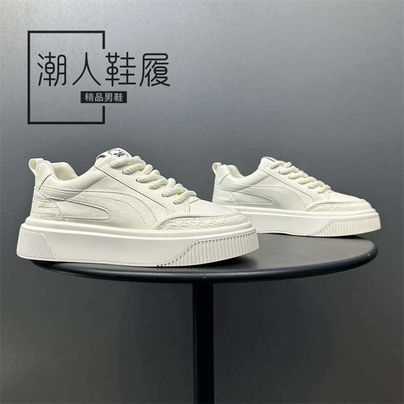 秋季板鞋男2025时尚新款舒适百搭厚底增高小白鞋低帮系带休闲鞋男