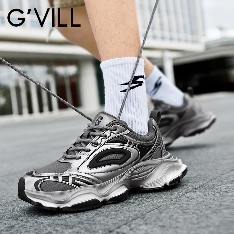 G'VILL/贵之步新款炸街高级感男鞋百搭休闲户外轻便耐磨老爹鞋男