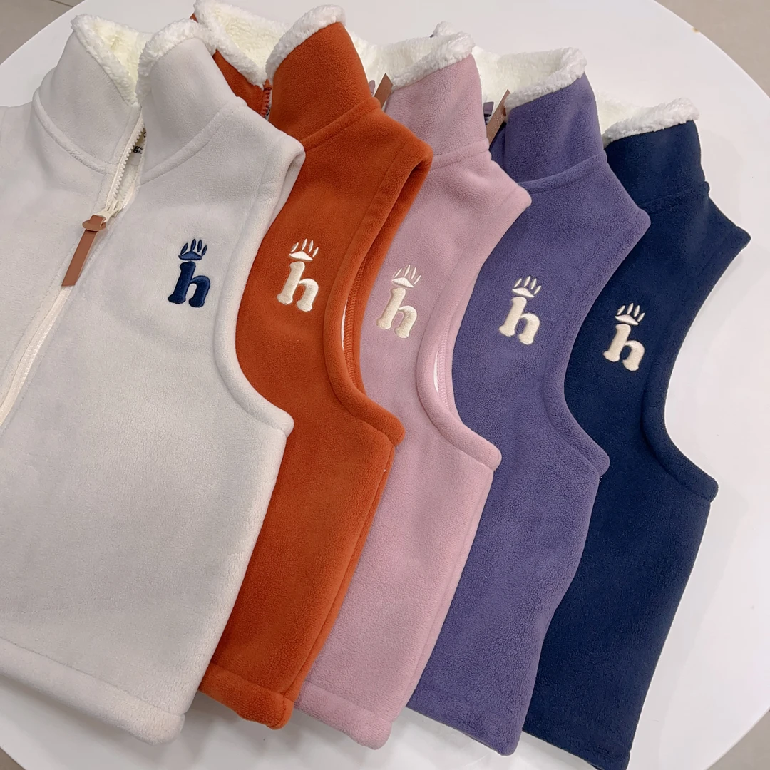 冬季加绒加厚立领拉链亲子马甲 双面绒 小中大童男童女童保暖上衣