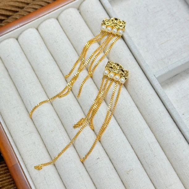 铜合金耳饰 A267 金色重流苏耳环大牌女氛围感重工耳环气质轻奢