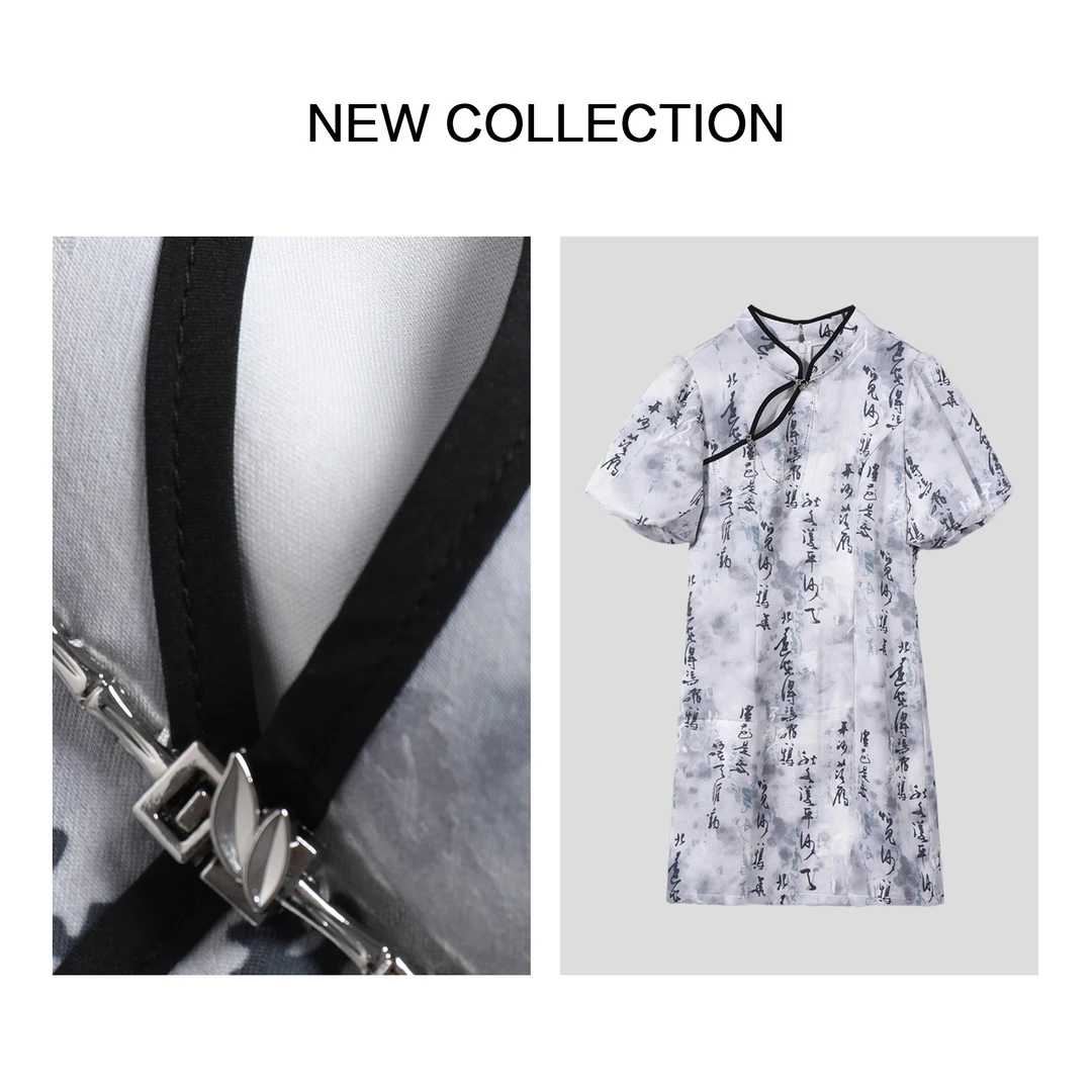 【丽公主专属】L1F27096 优雅现代中式书法印花连衣裙