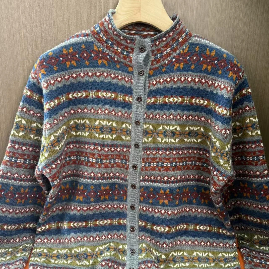 【欧洲站~复古提花】新款半高领复古提花针织毛衣开衫