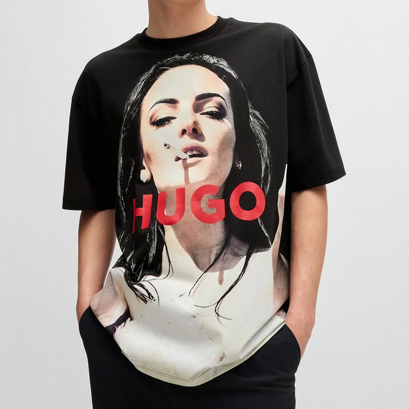 HUGO BOSS雨果博斯男士夏季新品圆领印花短袖T恤纯棉宽松时尚半袖