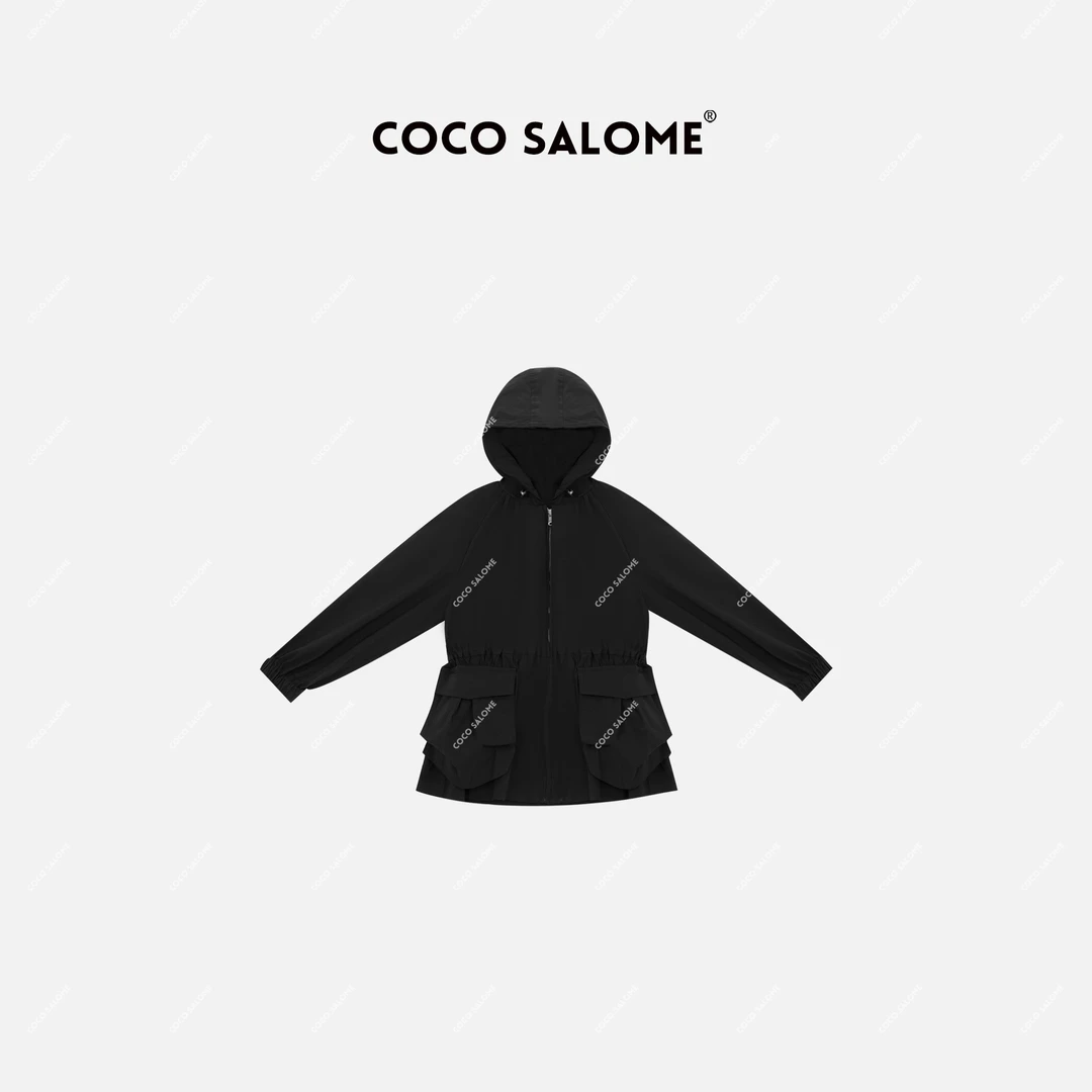 韩彬彬“土星少女”早春新款时髦防风简约口袋连帽长袖外套7788-2