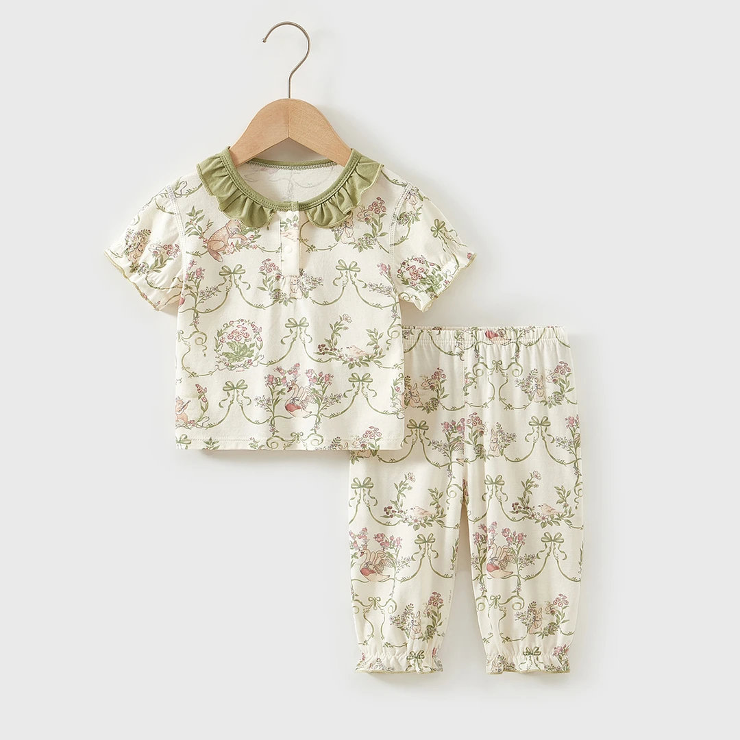洋气薄款印花短袖女童长裤向阳花套装婴幼儿小孩童装夏季儿童夏装