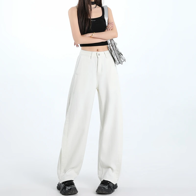 美式白色弯刀阔腿牛仔裤女2025秋冬新款显瘦宽松高级感休闲镰刀裤