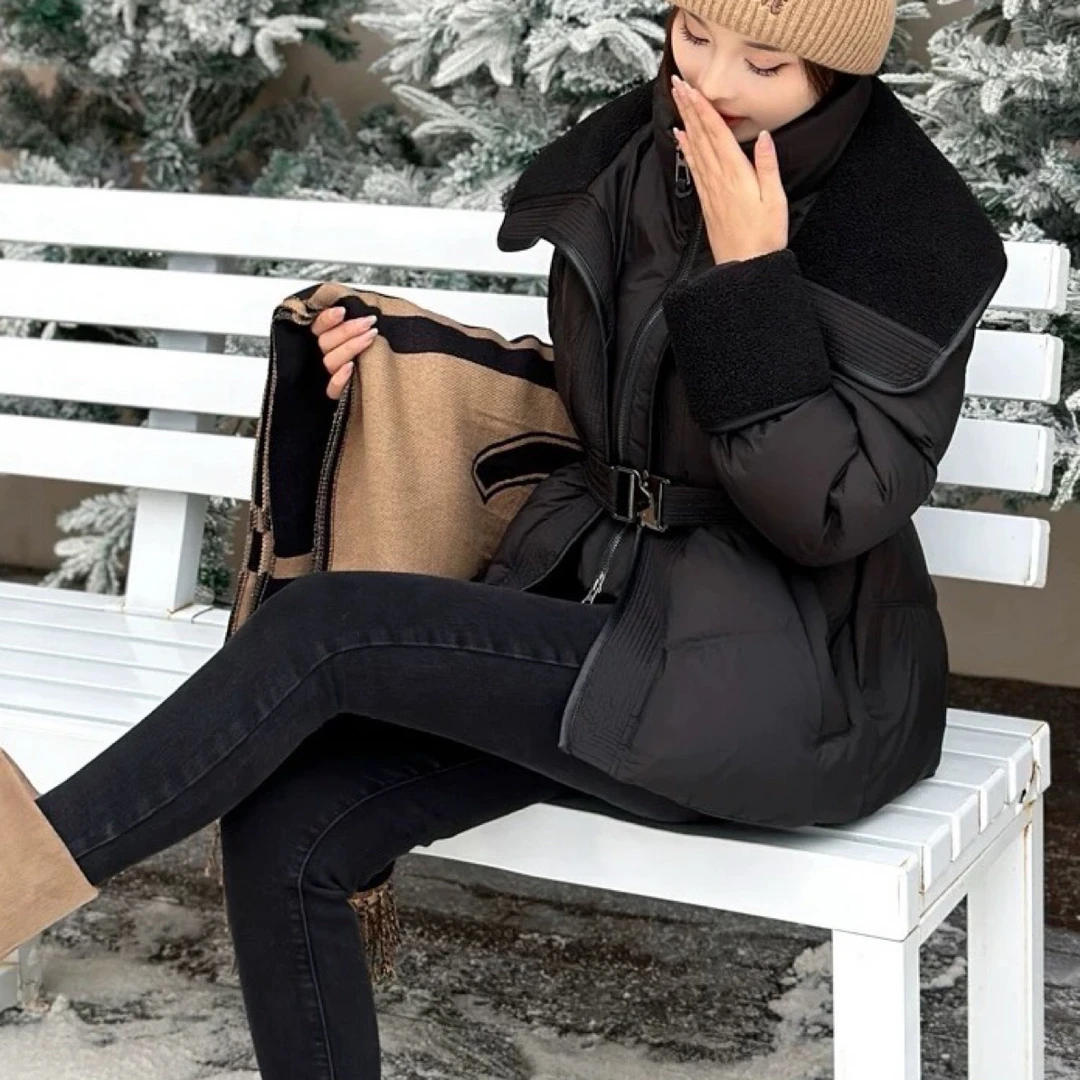 欧洲站国标羽绒服2025冬季新款时尚大翻领收腰女加厚保暖小个子潮