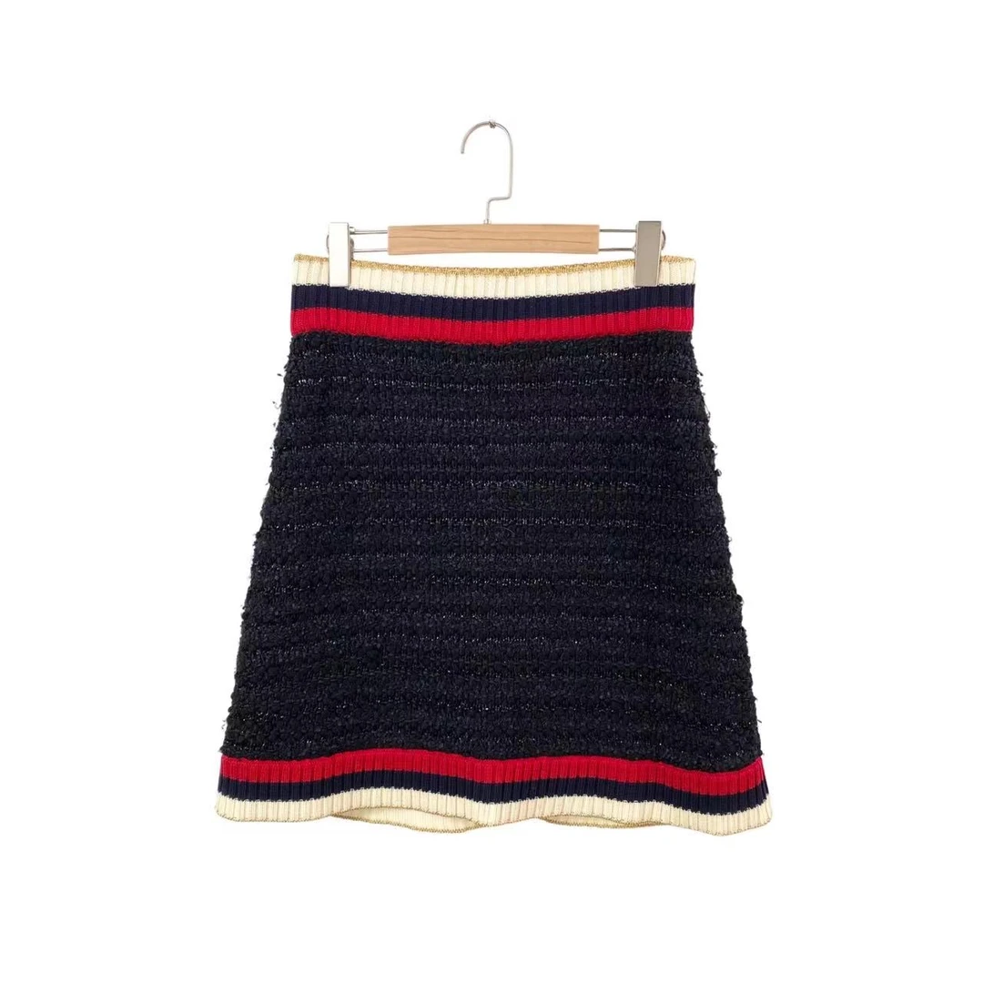 95新 GUCCI/古驰 aa2122  棉/锦纶 黑色针织半身裙 m码