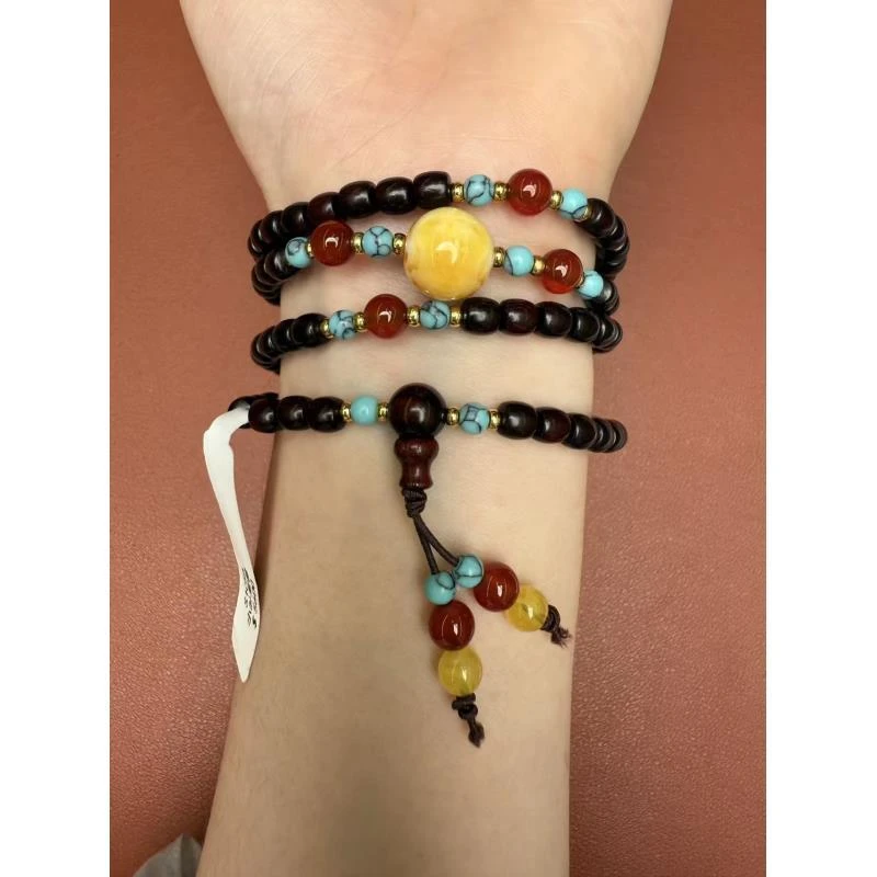 szh0885-小叶紫檀双圈+南红隔珠+礼盒