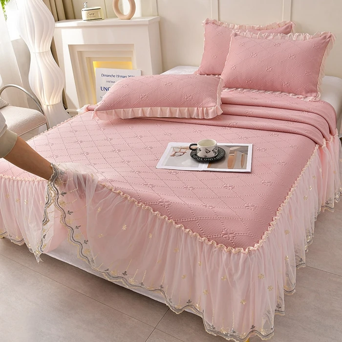 水星家纺适用3D立体冰豆豆凉席床裙款软席可机洗乳胶床套席子夏天