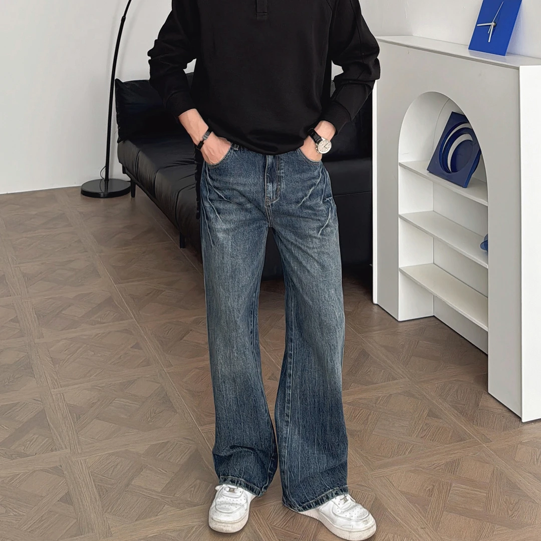 渣渣鹿美式痞帅vibe水洗闪电纹男士牛仔裤春秋设计感纯棉直筒长裤