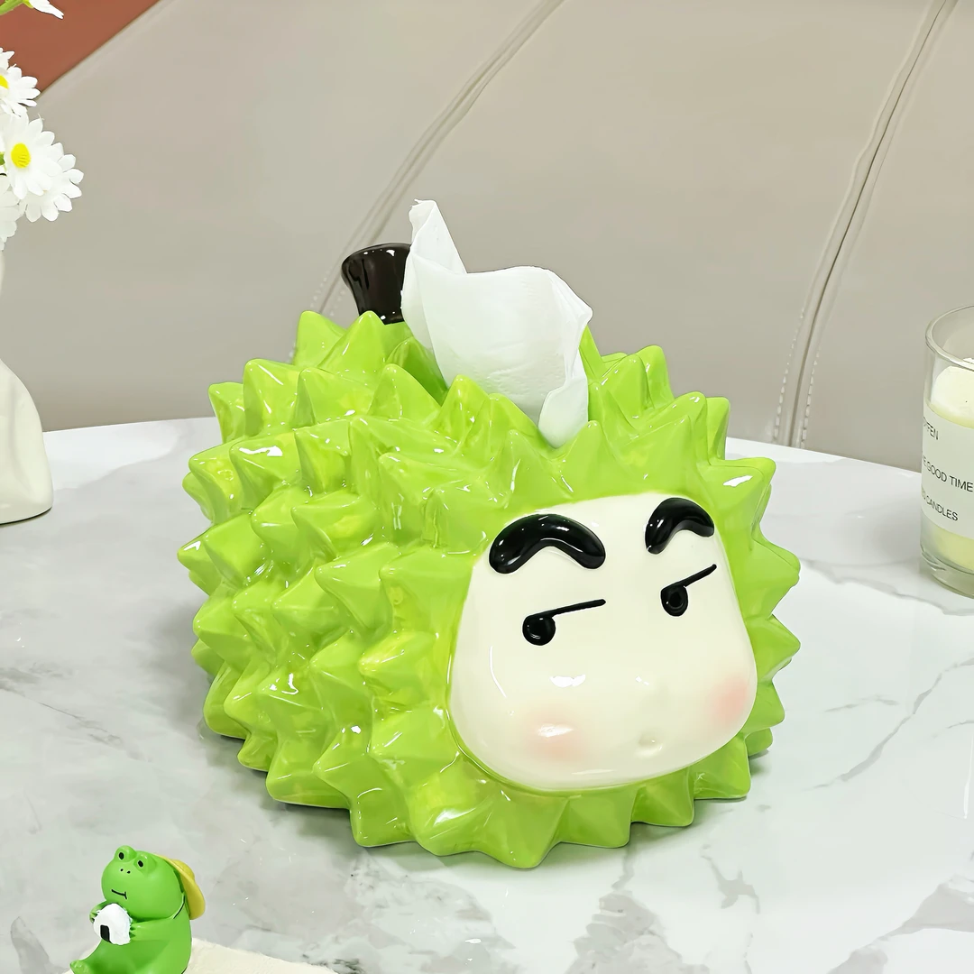 可爱小新榴莲纸巾盒家用装饰抽纸盒陶瓷纸巾收纳盒子创意装饰摆件