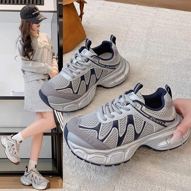 爆款百搭厚底老爹鞋女增高显脚小2025新款春秋超火休闲运动老爹鞋