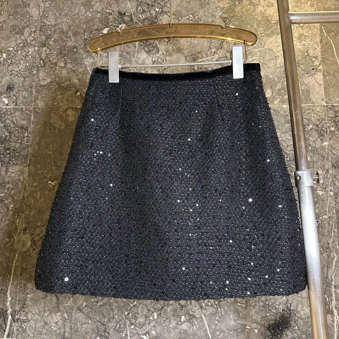 重工亮片小香风花纱A版超显瘦精致百搭洋气半身裙