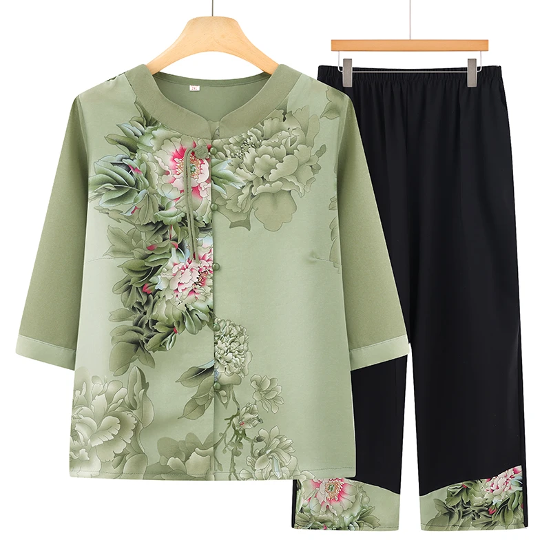 中老年人夏装女奶奶上衣妈妈夏季衬衫老人衣服舒适休闲套装