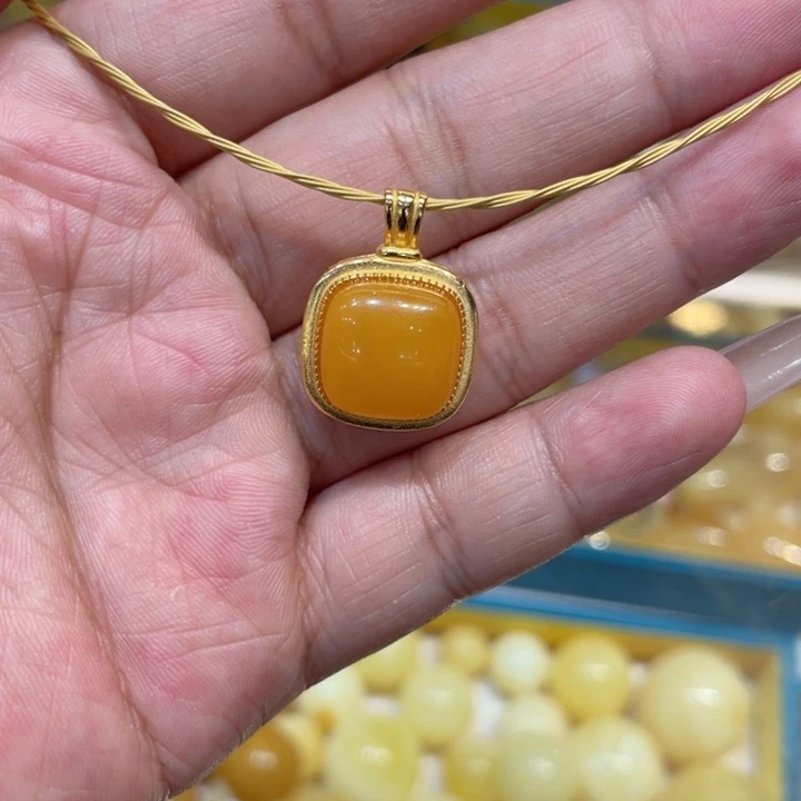 银S925镀金镶嵌颈饰蜜蜡蜜蜡琥珀