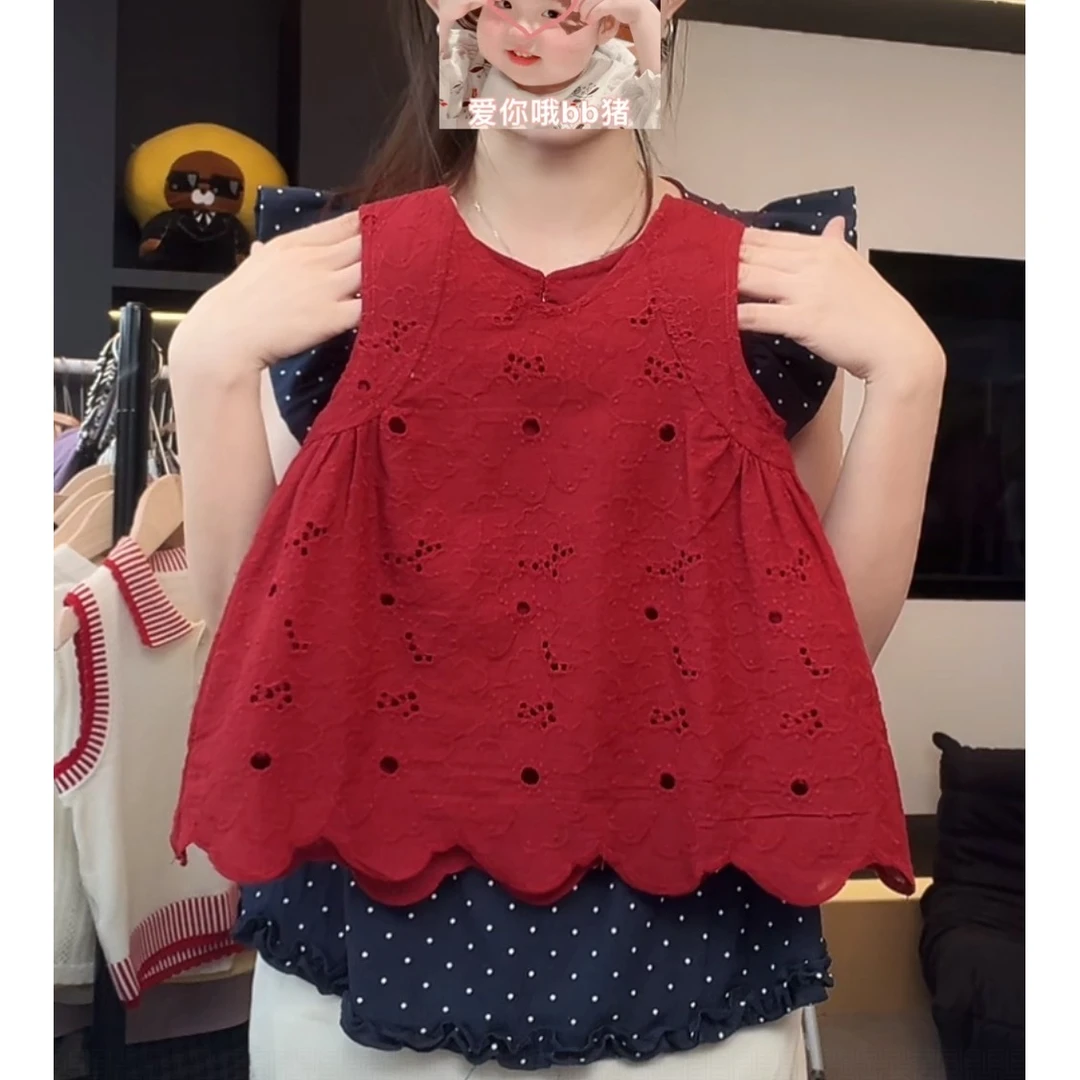 【现货】阿卷2025夏女童韩版镂空刺绣花朵无袖衬衫背心小衫MPG6550