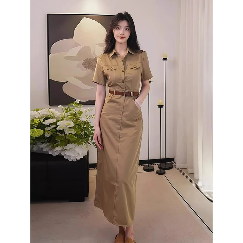 纯欲辣妹风POLO领短袖衬衫连衣裙女修身显瘦高级感包臀裙夏季新款