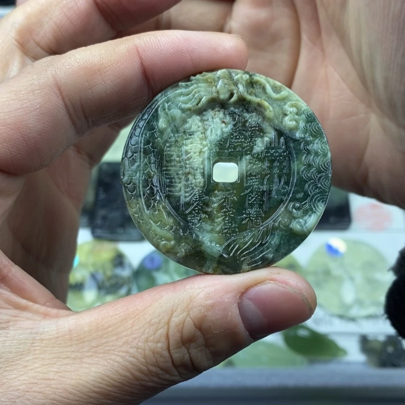 【闪购商品】岫玉颈饰未镶嵌咪*岫玉山鬼花钱吊坠