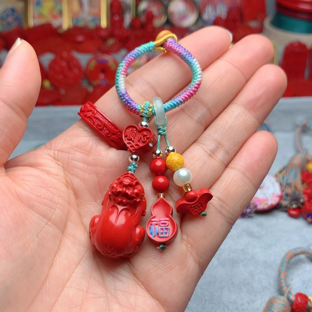 天然辰砂工艺品朱砂钥匙扣包包挂