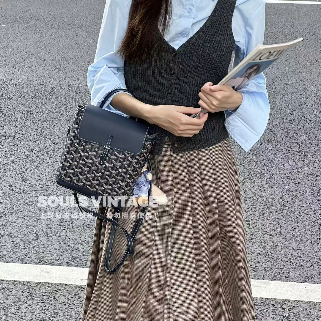 95新 Goyard Goyard 蓝老花 Alpin mini双肩包/629683741