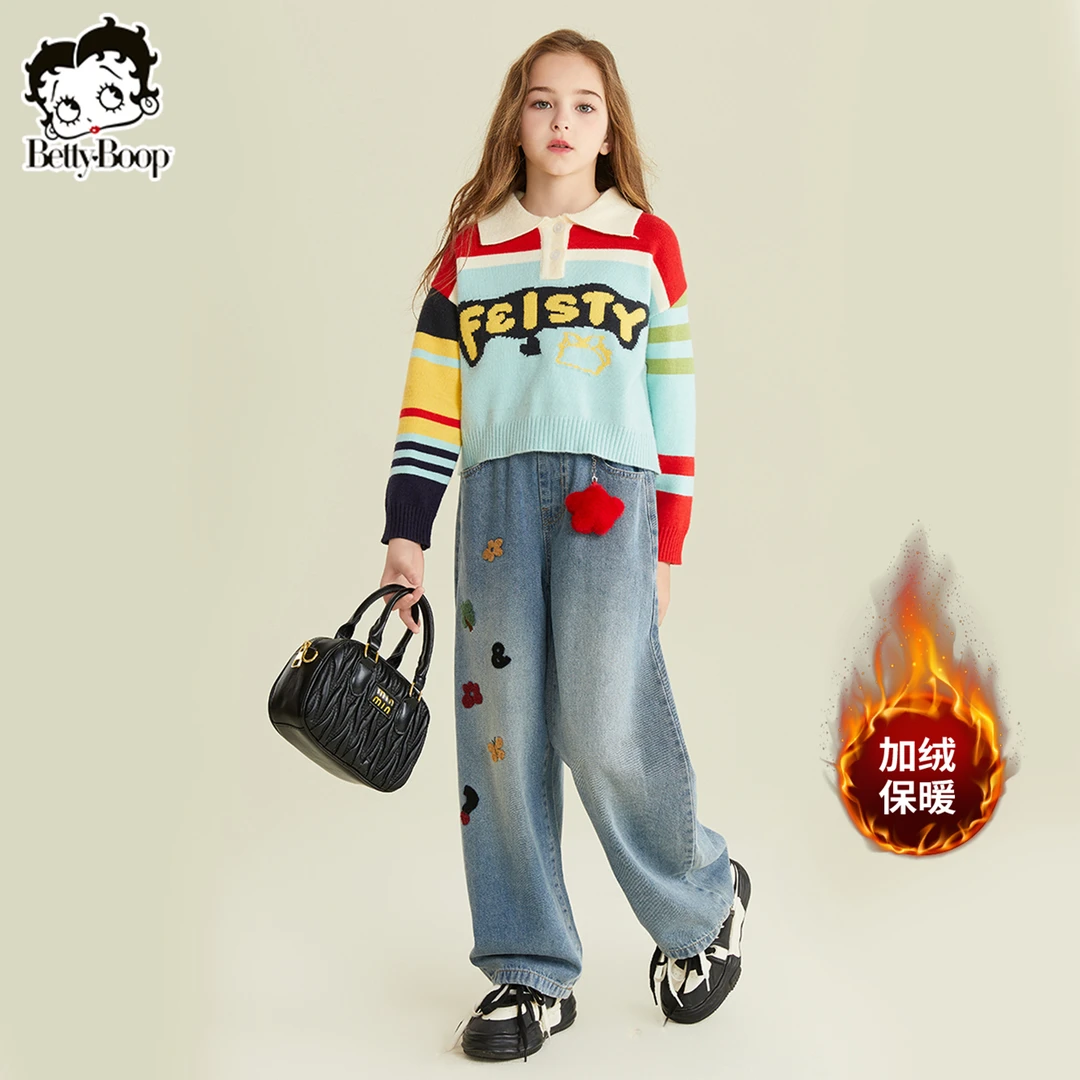 贝蒂童装女童春秋装花朵休闲牛仔裤2025年加绒中大童长裤子25423