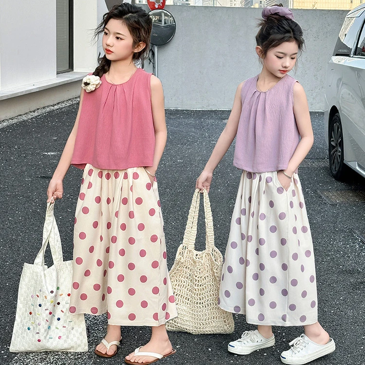 女童宽松夏季女孩无袖儿童洋气套装2025新款中大童5-12岁15岁韩版