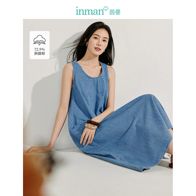 【商场同款新品新品】茵曼2025夏季复古牛仔背心裙时尚通勤无袖连衣