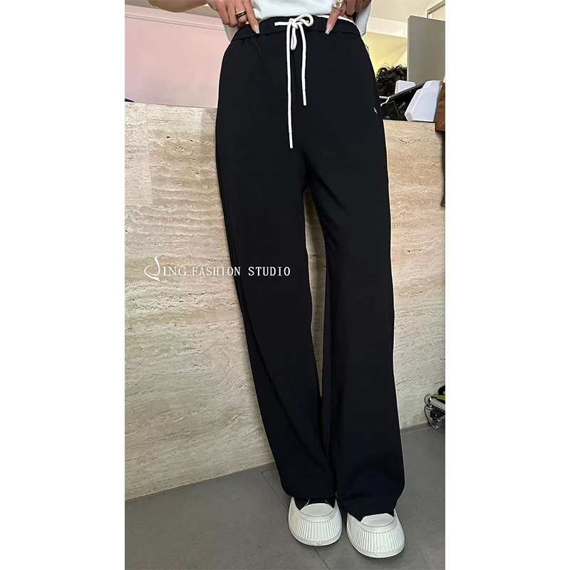 《不得了卫裤》新款58029抽绳高腰休闲裤女裤宽松显瘦百搭直筒长裤