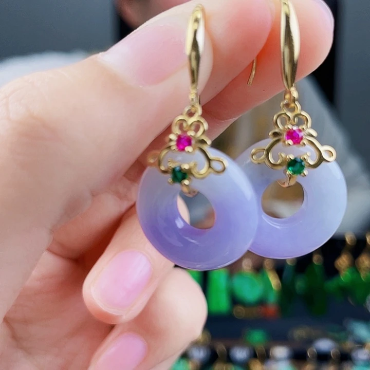 翡翠耳饰银S925镶嵌饰品