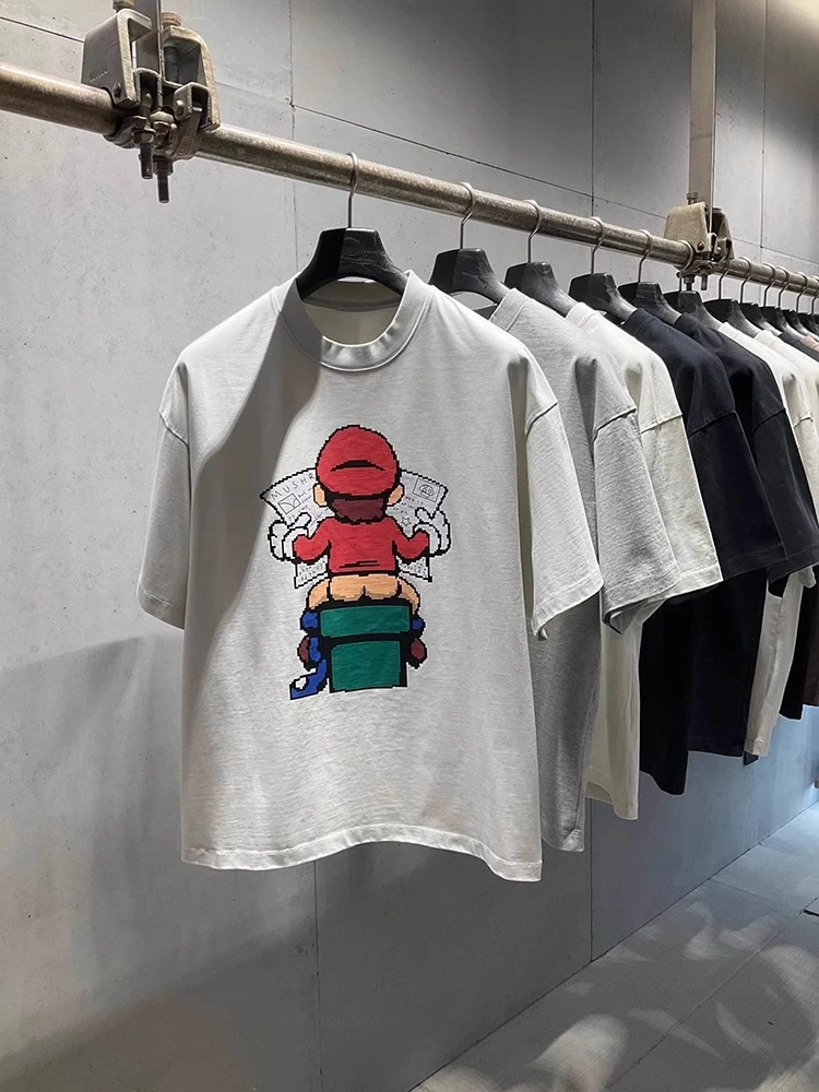 美式复古夏季新款2025ss印花圆领短袖T恤男女同款宽松潮牌大码