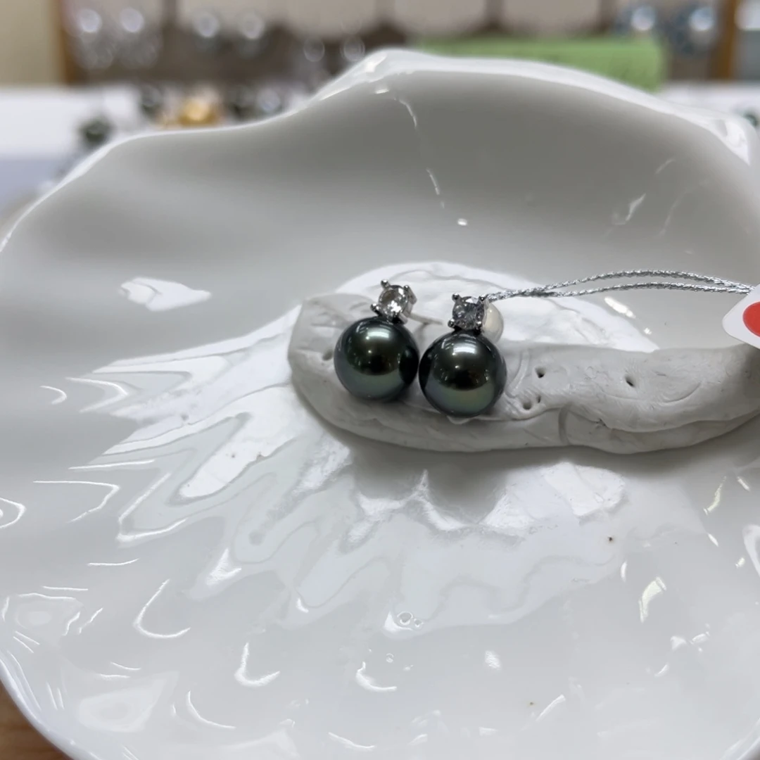 银S925镶嵌海水珍珠耳饰9-10mm
