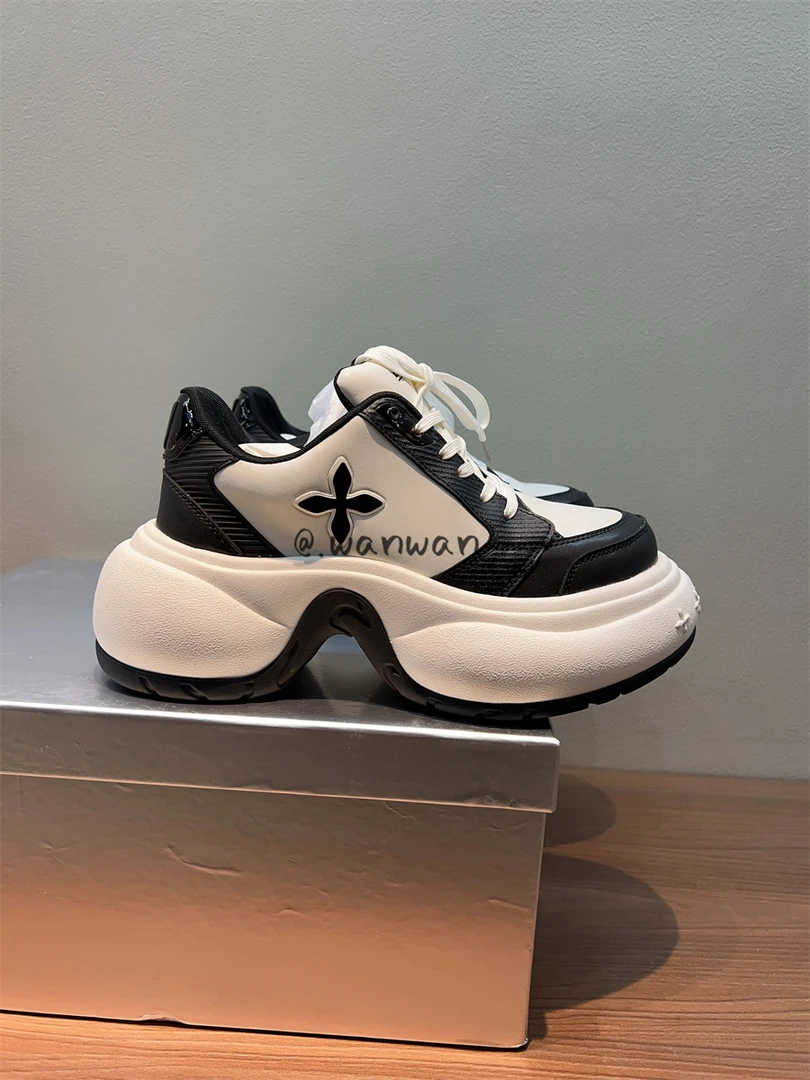 【婉婉家】涟漪高跟运动鞋女厚底增高休闲鞋25新款十字花系带老爹鞋