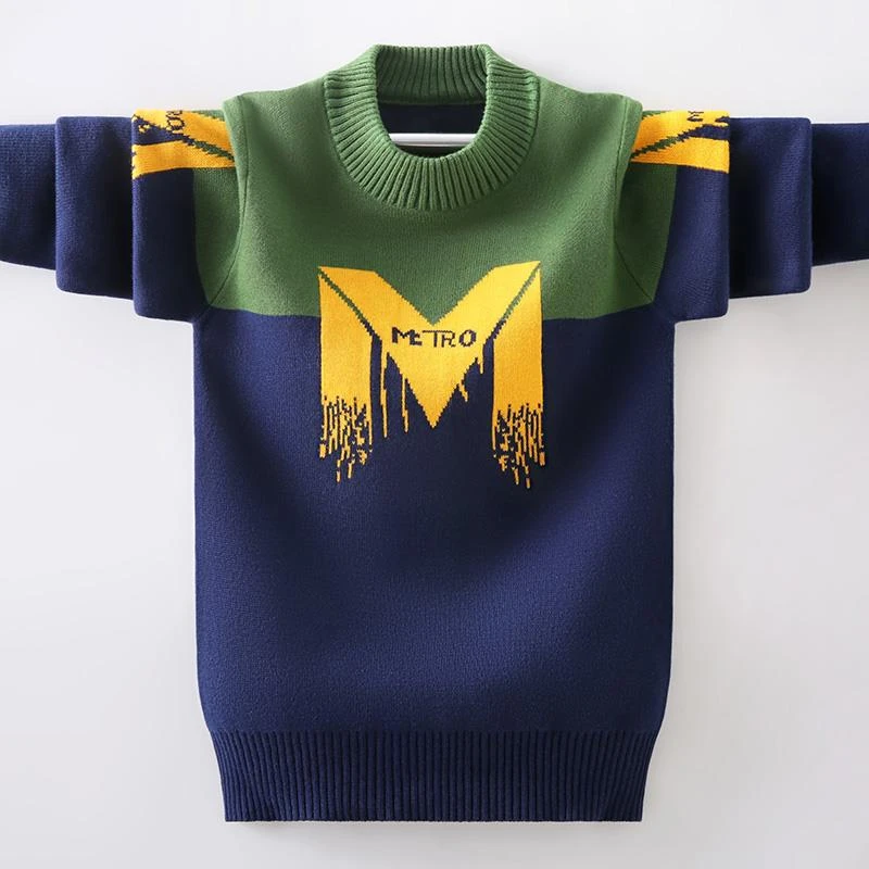 FAVMARTHA男童毛衣套头秋冬款加绒加厚保暖卫生衣男孩洋派中大童