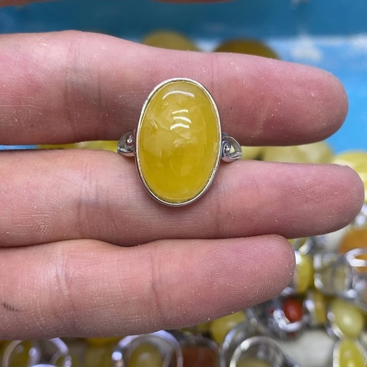 蜜蜡裸石银S925镶嵌戒指