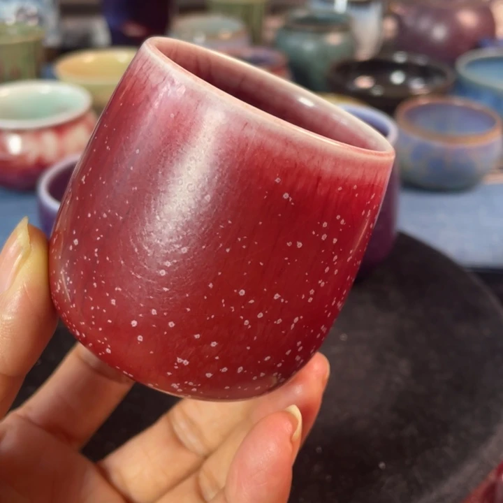 摆件钧瓷柿叶红闻香杯
