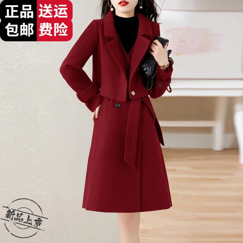 工厂直销百搭羊毛衫秋冬中长款加厚连衣裙女两件套时尚呢子套装