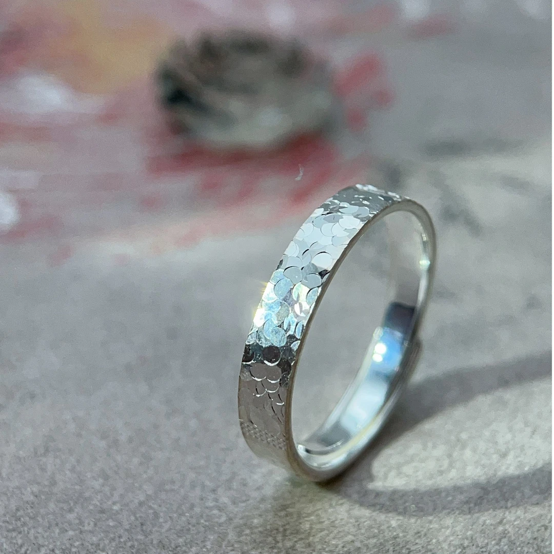 足银戒指 【黔艺银阁】足银纯手工碎碎冰开口戒