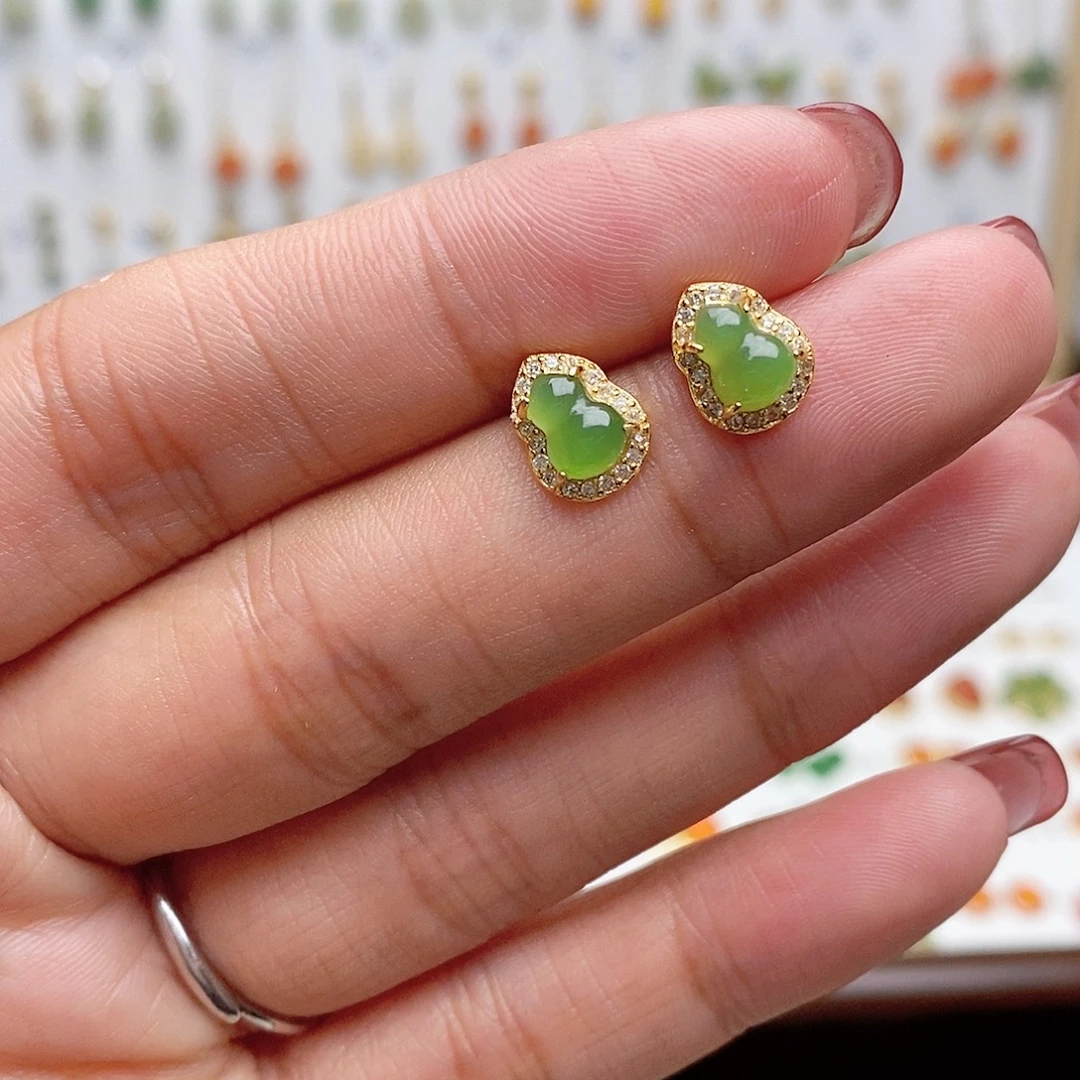 和田玉银S925镶嵌耳饰