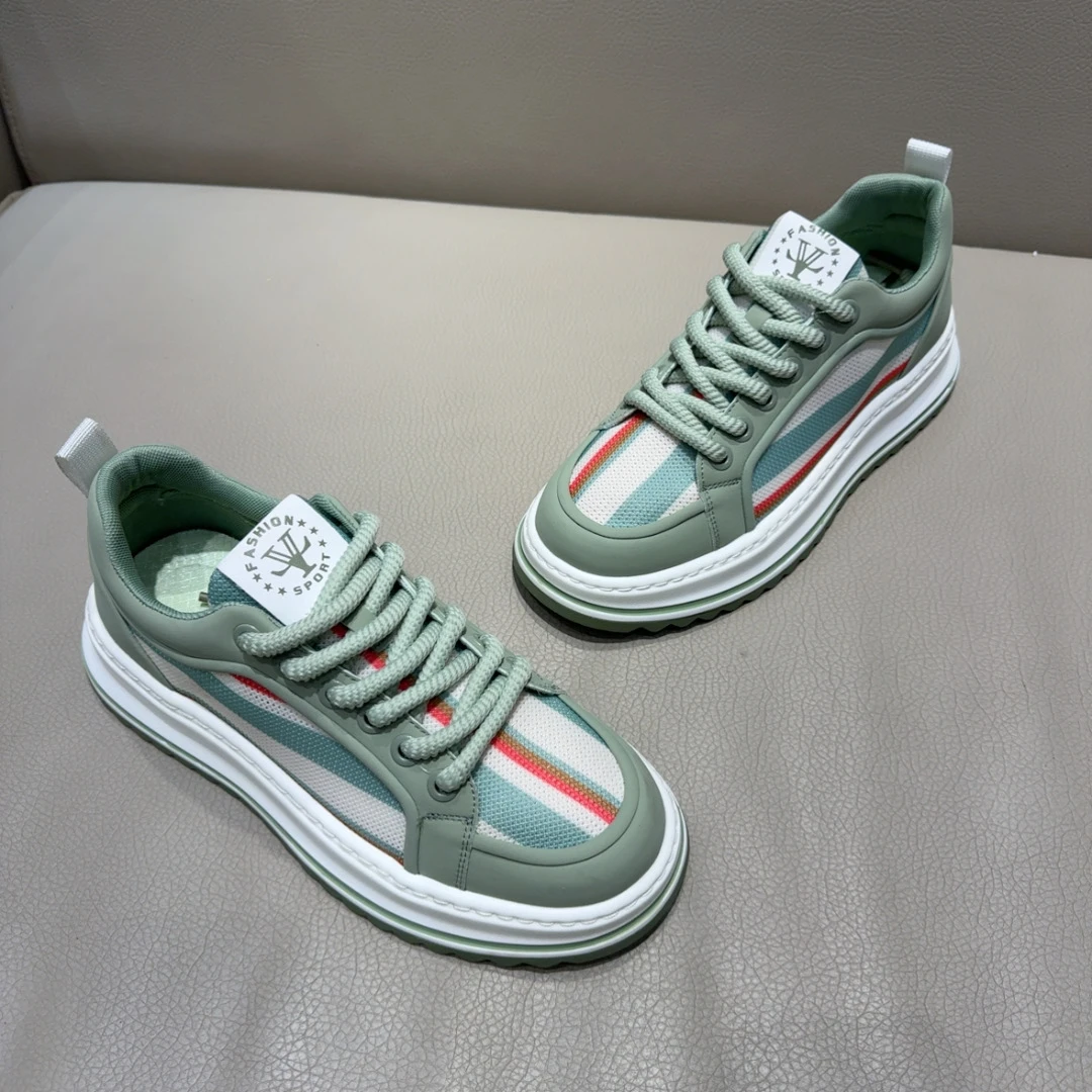 【鞋魔】2025夏季新款增高厚底夏季平跟帆布拼接透气男士休闲板鞋