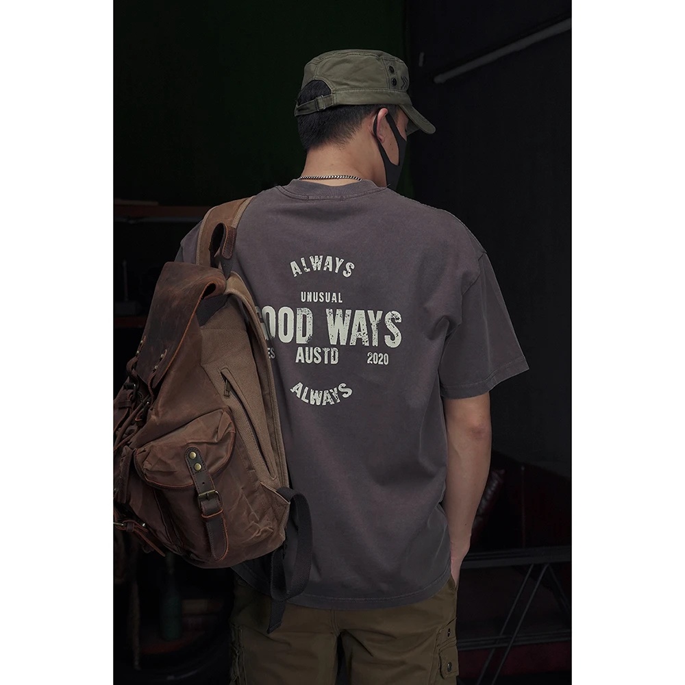 夏季新款男款短袖T恤时尚潮帅复古圆领纯棉宽松胖子大码重磅男t恤