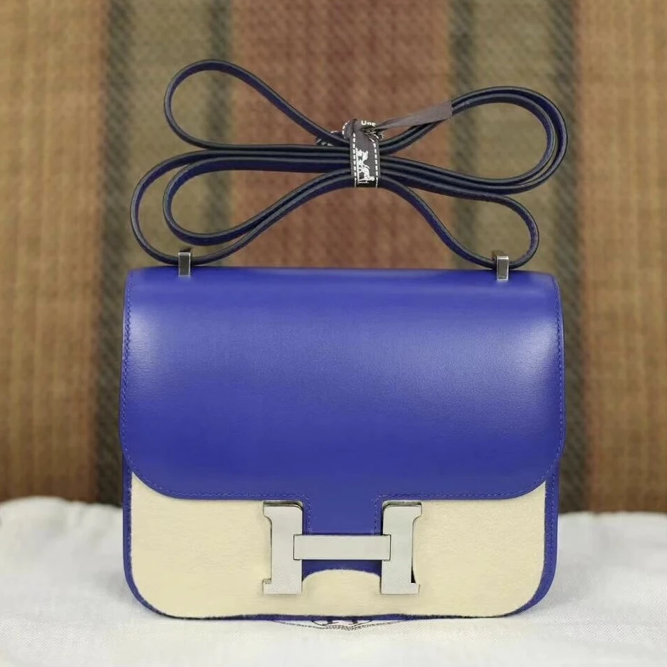 99新 Hermes/爱马仕 康康19电光蓝银扣box皮A刻单肩包8500084