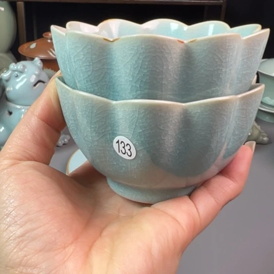 摆件微瑕莲花杯发两只不带礼盒